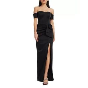 NWT Dress the Population Gabrielle Satin Gown Dress Women's Black Size L